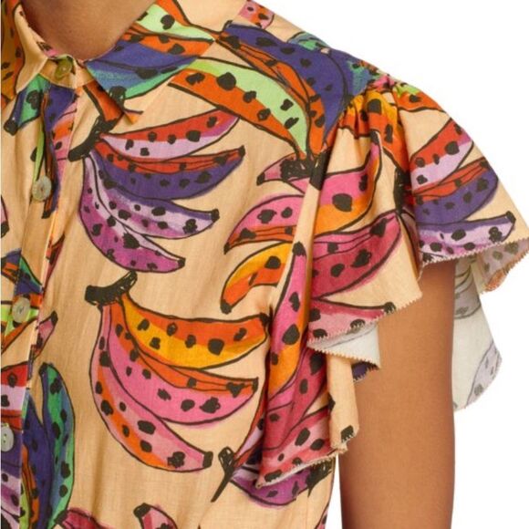 FARM Rio Pink Cream Ruffled Mandarin Collar Jumpsuit - Picture 2 of 12